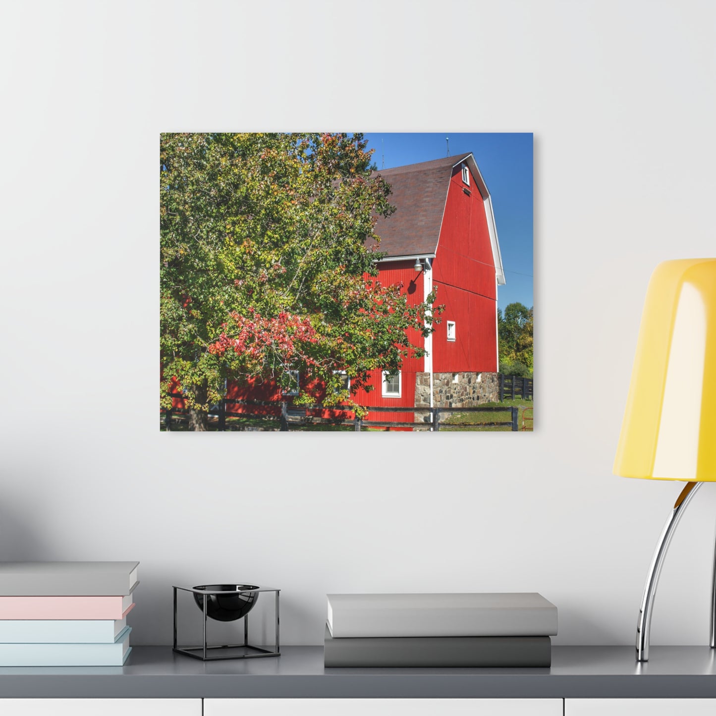 U R There Photography Oakwood Road Red Rustic Farmhouse Acrylic Wall Print