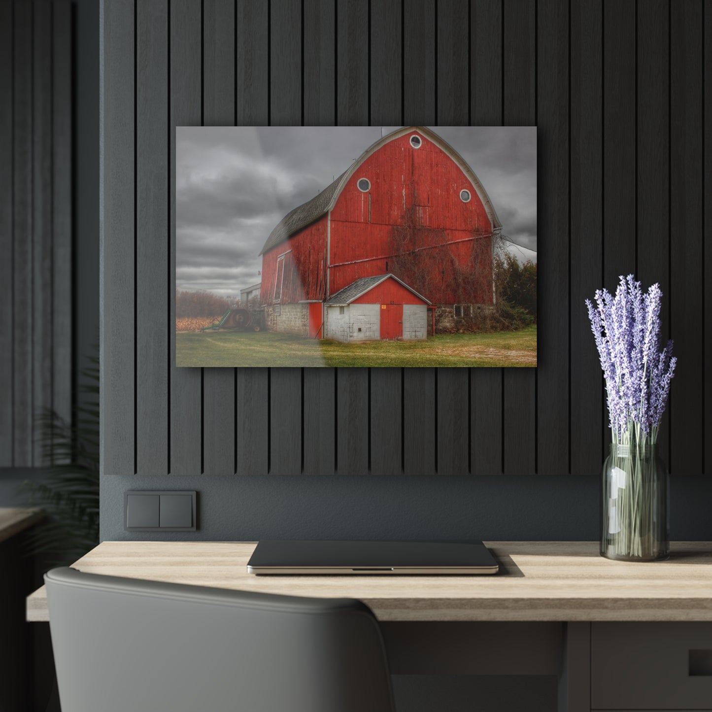 U R There Photography Slattery Road Fieldstone Red Rustic Farmhouse Acrylic Wall Print
