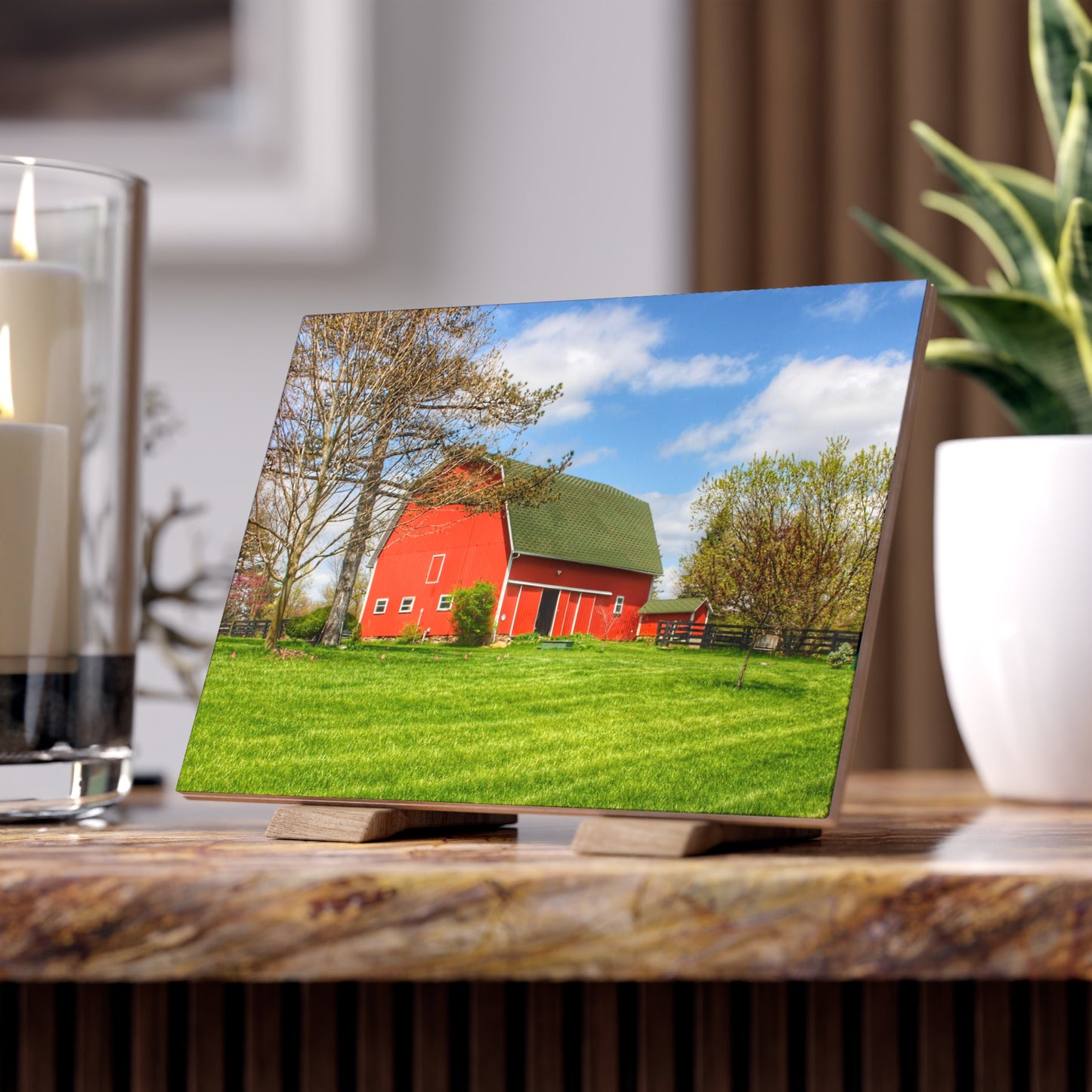 U R There Photography Barber Road Red Rustic Farmhouse Decorative Ceramic Tile 6" × 8" Matte