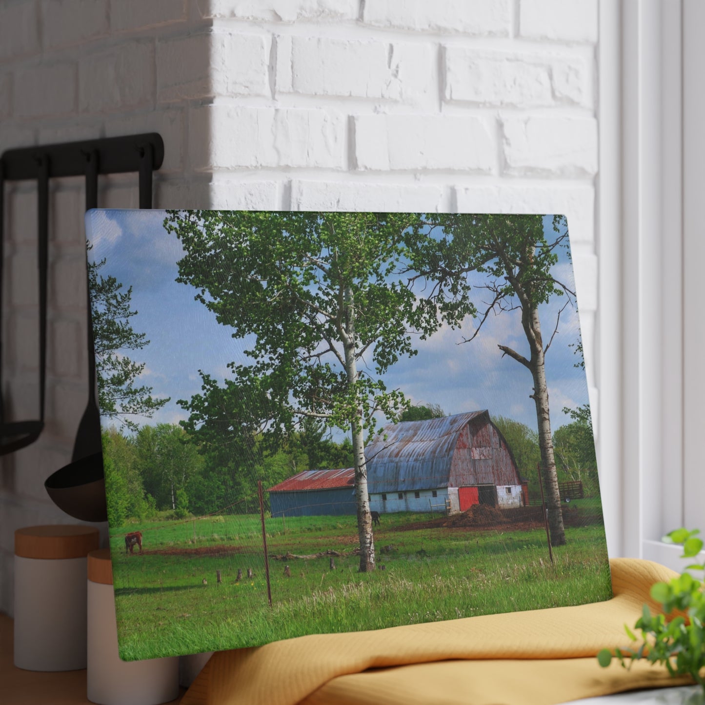 U R There Photography Shepard Road Hillman Red Rustic Farmhouse Tempered-Glass Cutting Board