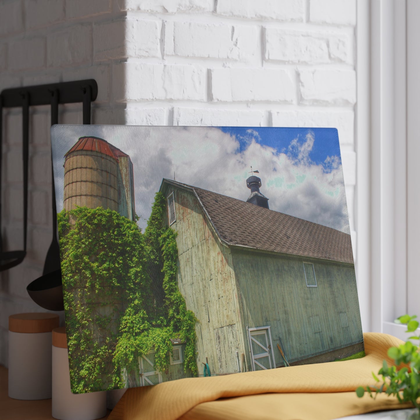 U R There Photography Clark Road Meadow Green Rustic Farmhouse Tempered-Glass Cutting Board