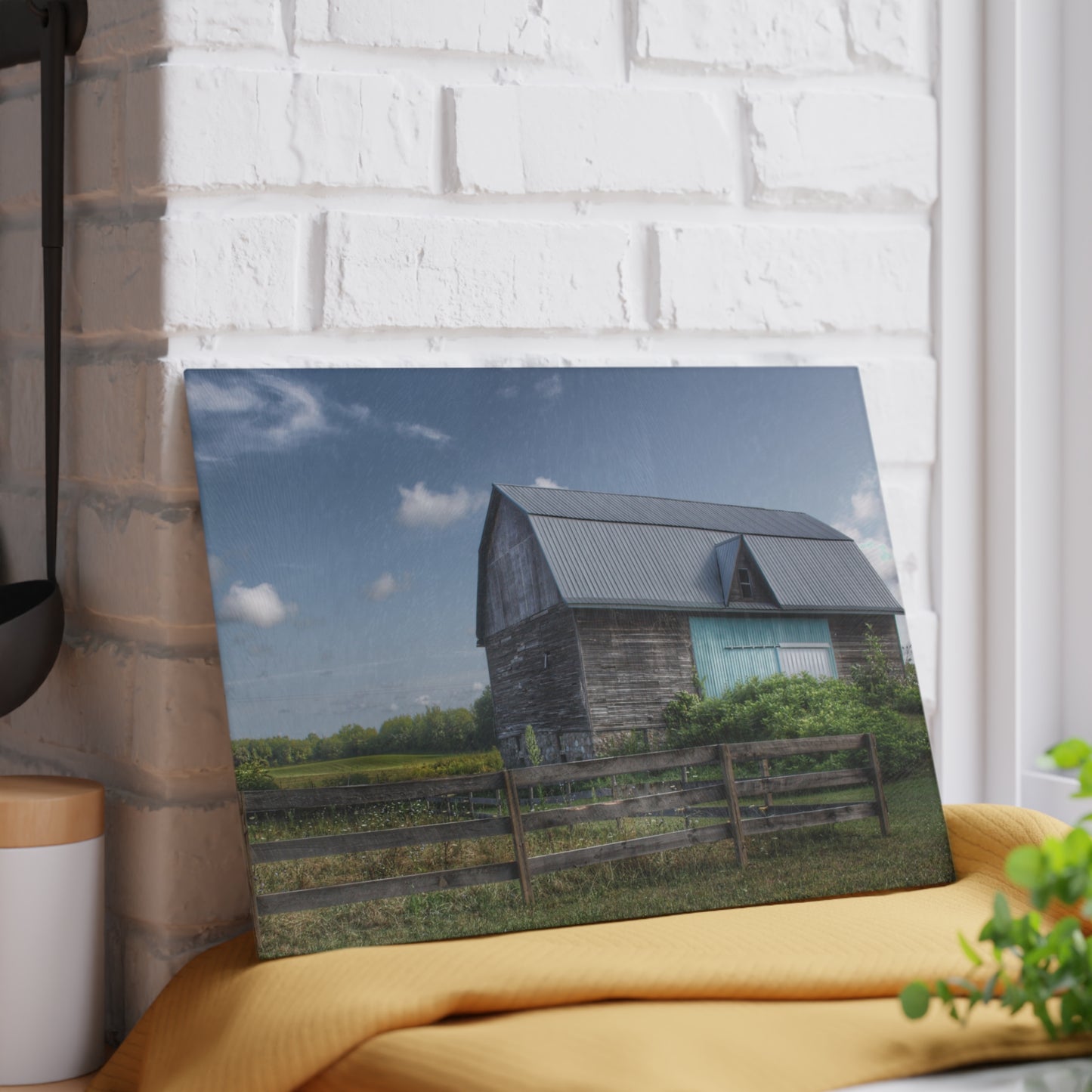 U R There Photography Harris Road Grey Rustic Farmhouse Tempered-Glass Cutting Board