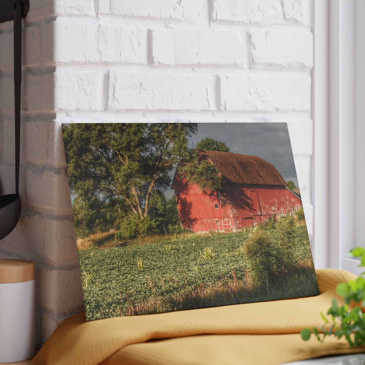 U R There Photography Genesee Road Red II Rustic Farmhouse Tempered-Glass Cutting Board