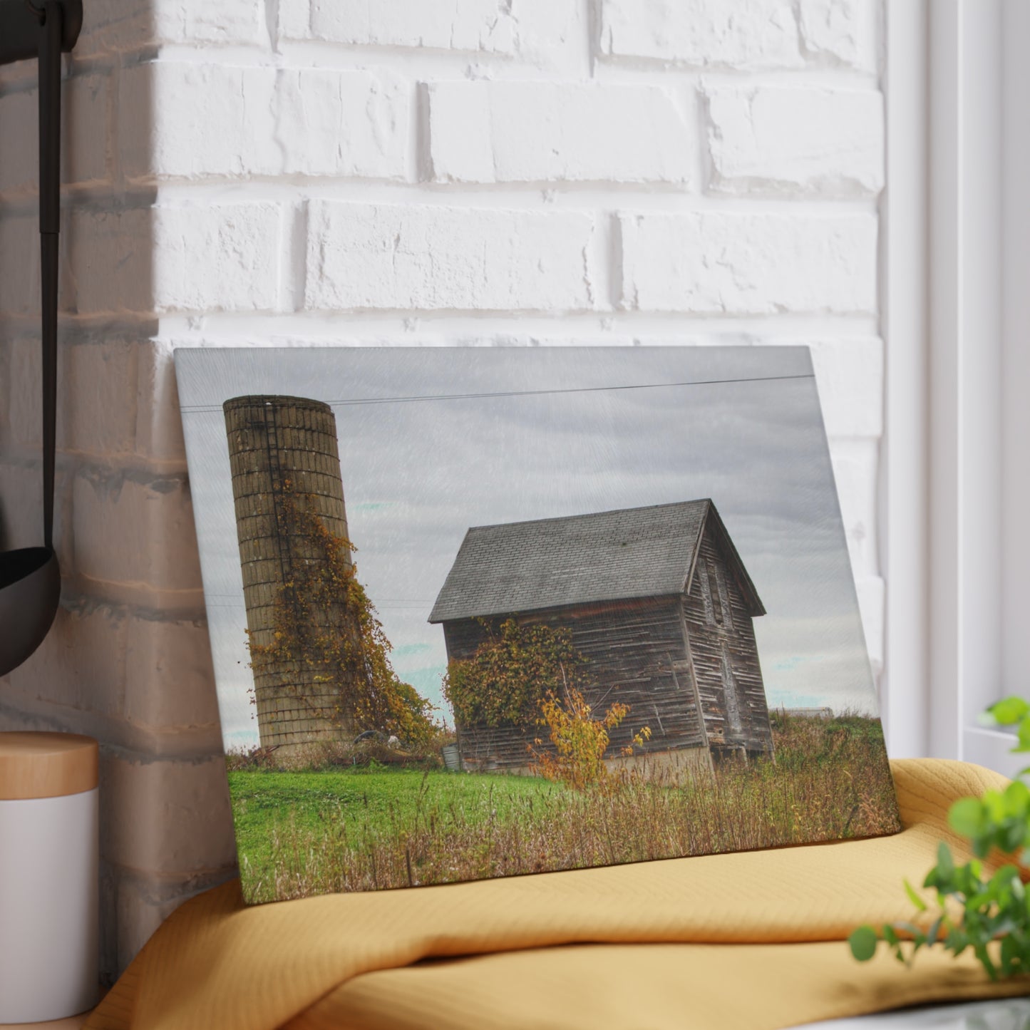 U R There Photography Fisher Road Grey Rustic Farmhouse Tempered-Glass Cutting Board