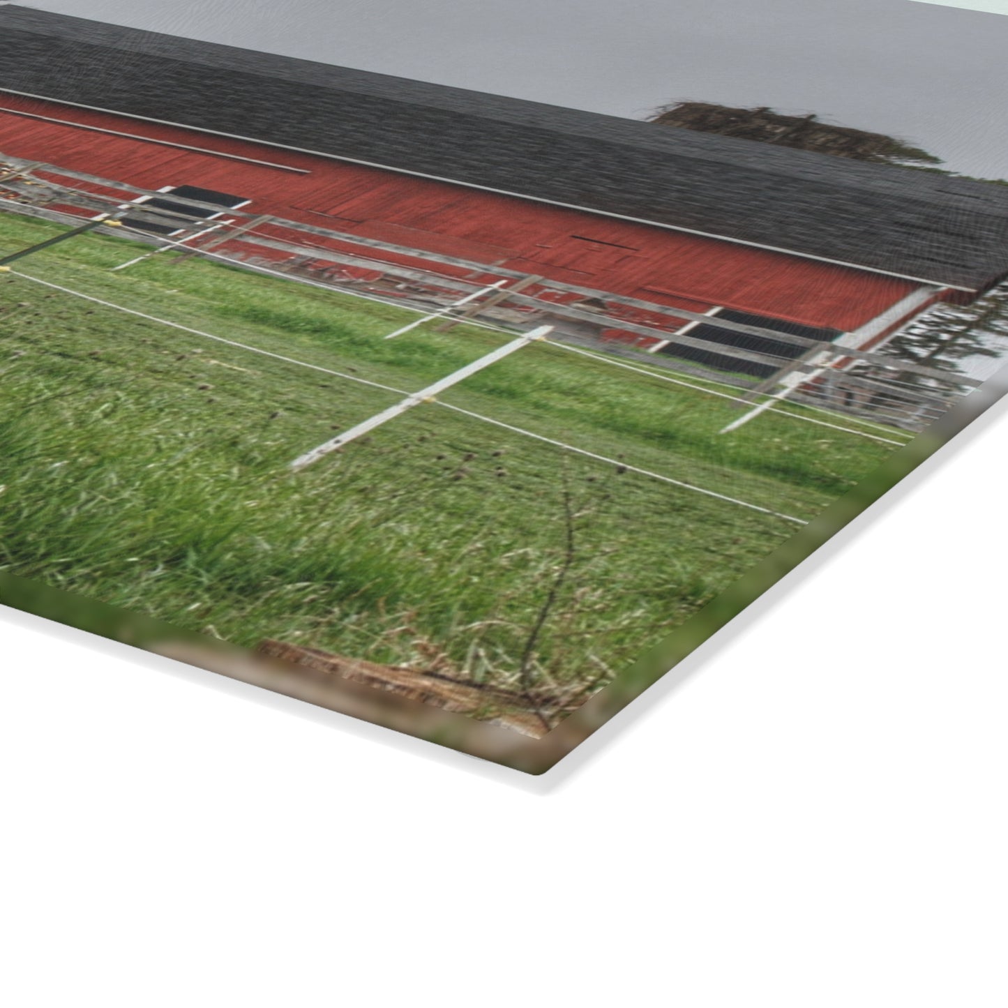U R There Photography West Lake Road Farm and Filly II Rustic Farmhouse Tempered-Glass Cutting Board