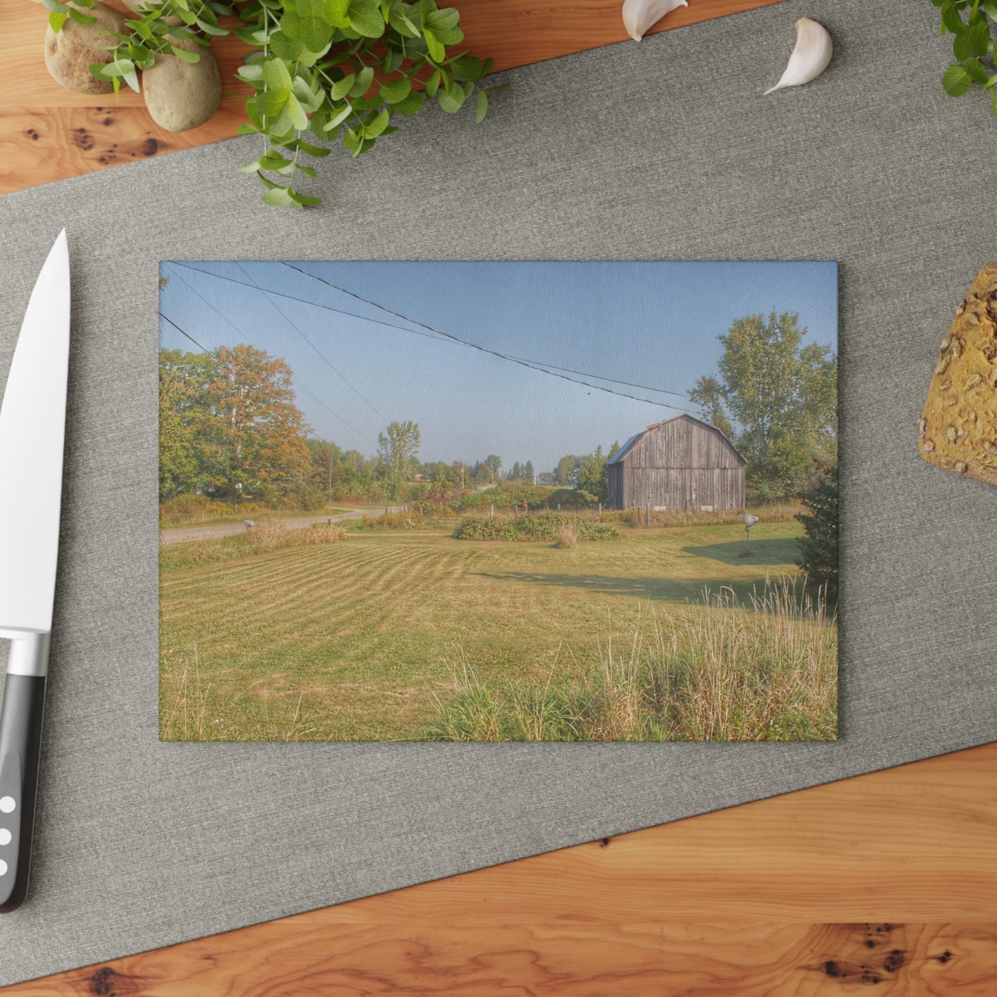 U R There Photography Snover Grey II Rustic Farmhouse Tempered-Glass Cutting Board
