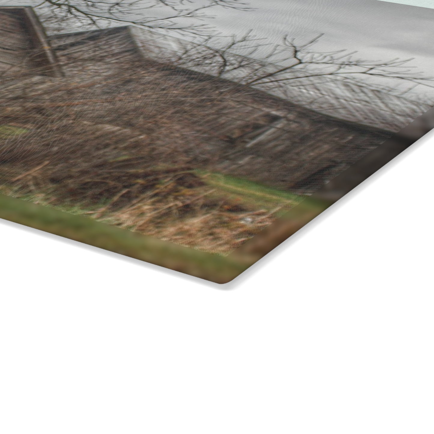 U R There Photography Bowers Road Greys II Rustic Farmhouse Tempered-Glass Cutting Board
