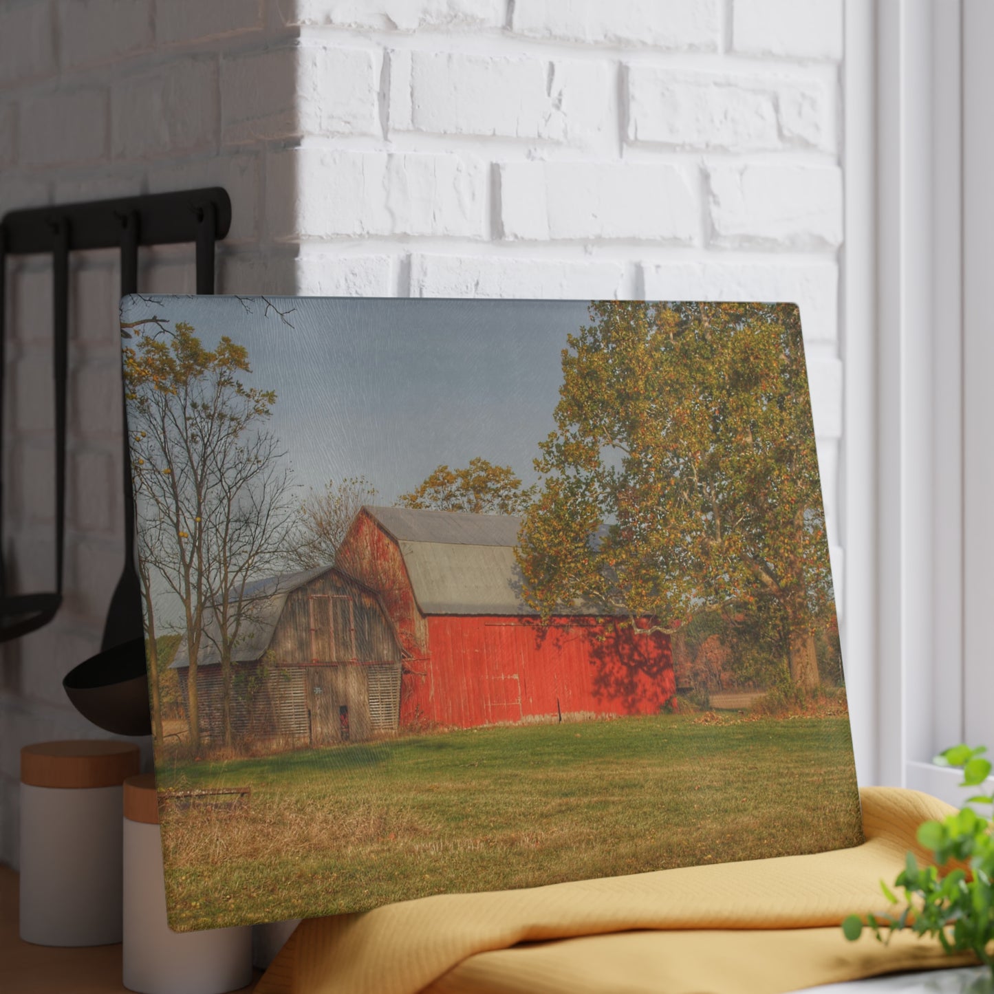 U R There Photography Barkley Road Red I Rustic Farmhouse Tempered-Glass Cutting Board