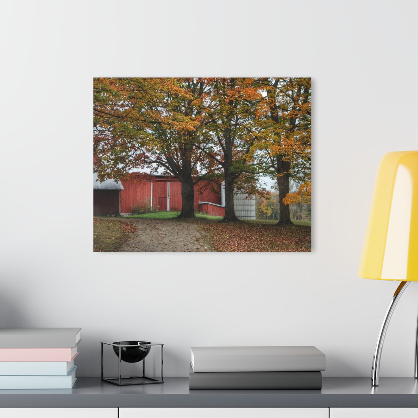 U R There Photography Brown Road Red in the Fall Rustic Farmhouse Acrylic Wall Print
