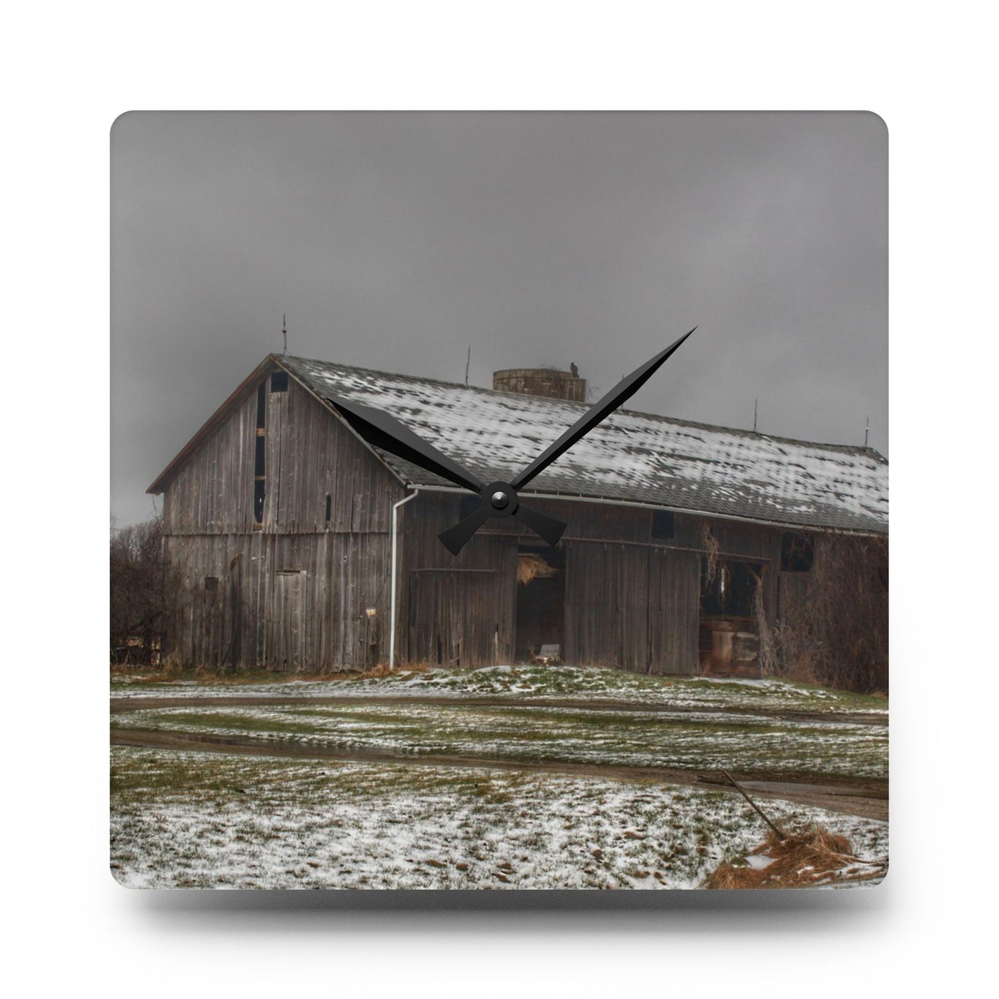 U R There Photography Wilder Road Grey in Spring Rustic Farmhouse Acrylic Analog Wall Clock