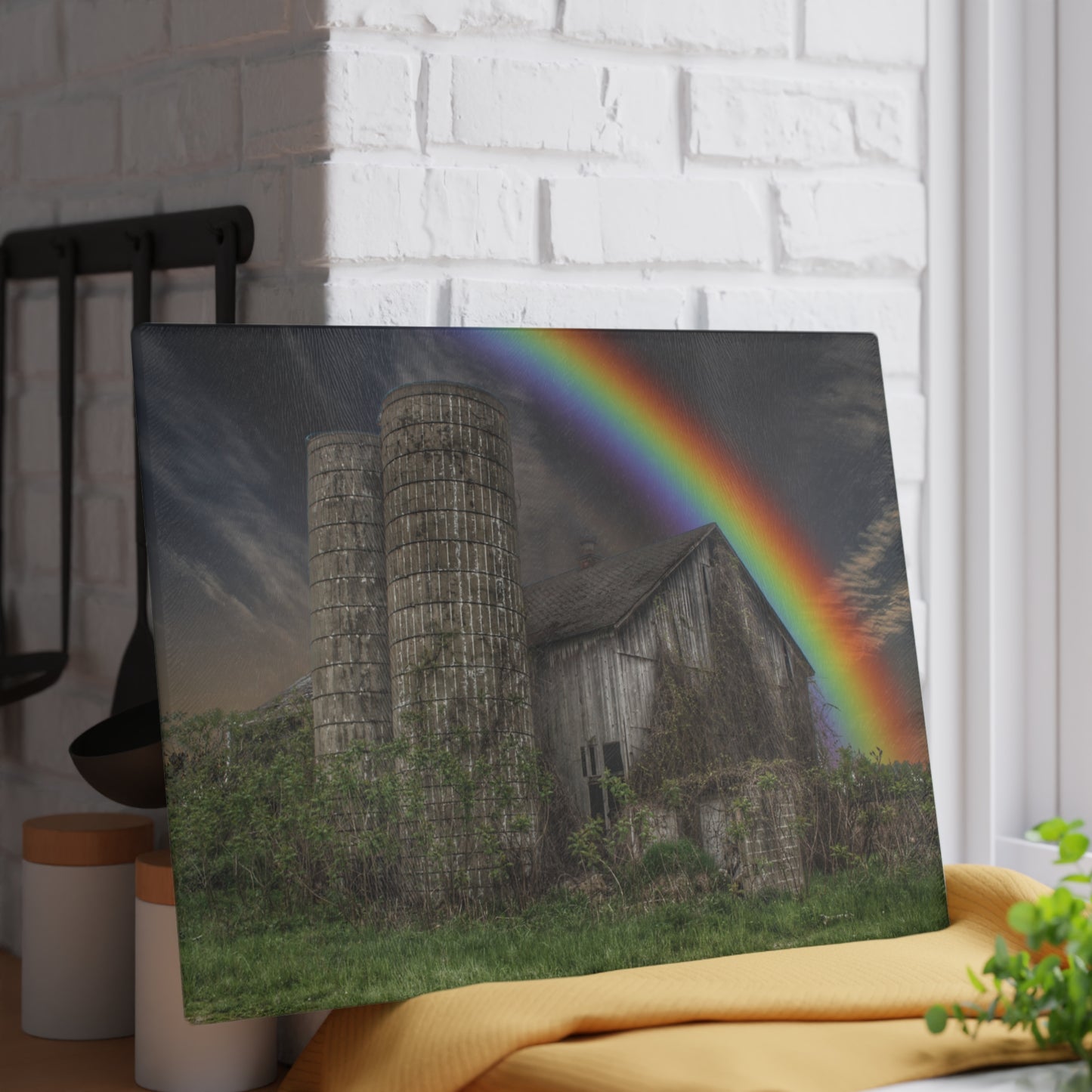 U R There Photography Somewhere Under the Rainbow Rustic Farmhouse Tempered-Glass Cutting Board