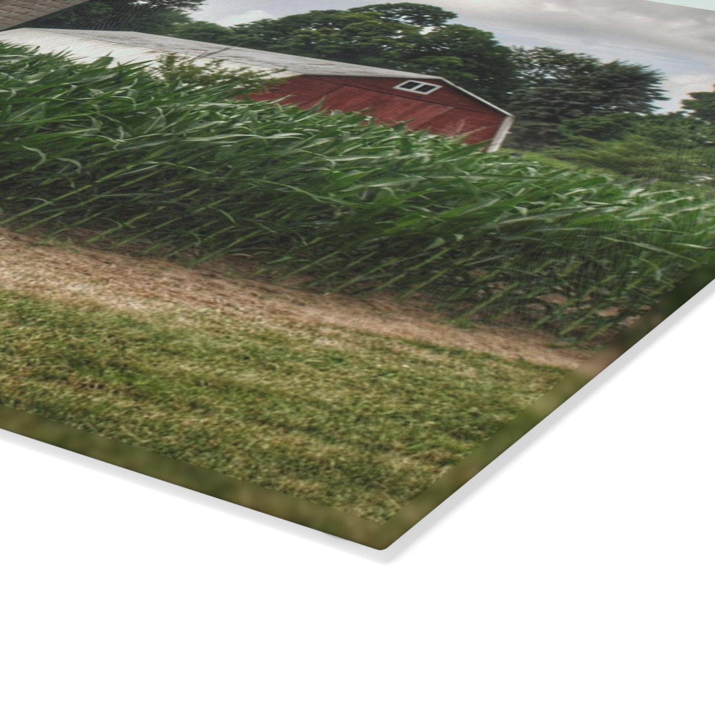 U R There Photography Scotch Settlement Reds Rustic Farmhouse Tempered-Glass Cutting Board