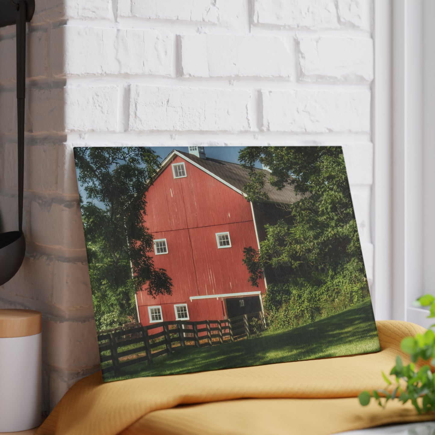 U R There Photography Oxford Red Rustic Farmhouse Tempered-Glass Cutting Board