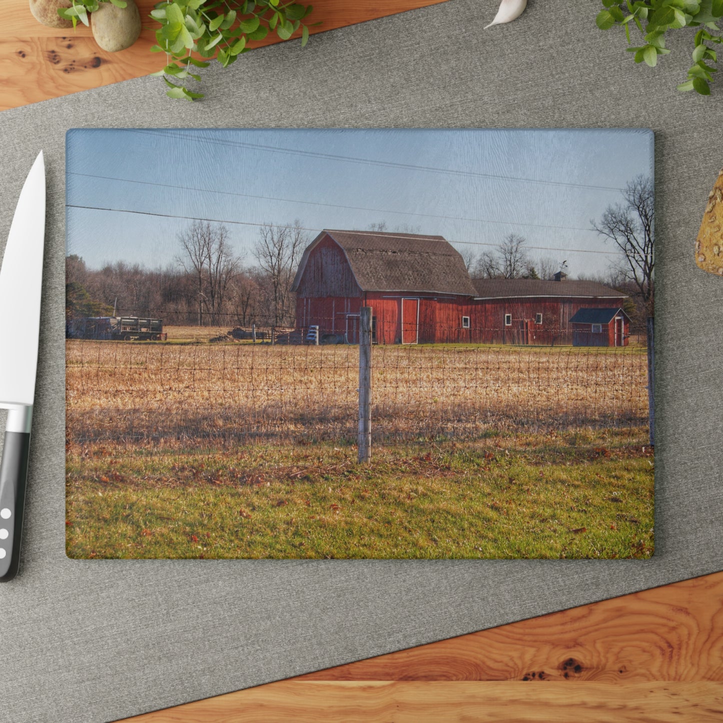 U R There Photography Pratt Road Little Red Rustic Farmhouse Tempered-Glass Cutting Board