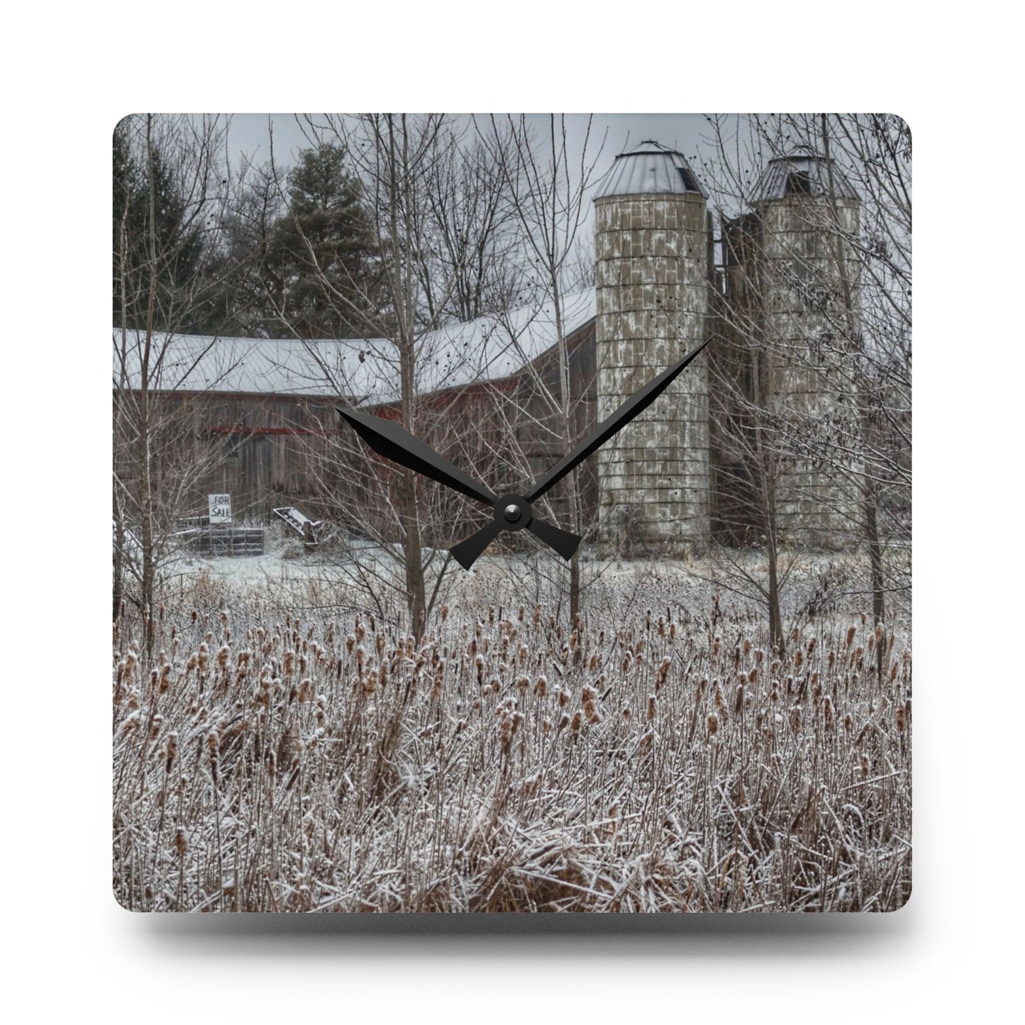U R There Photography Washburn Road Hidden Red Rustic Farmhouse Acrylic Analog Wall Clock