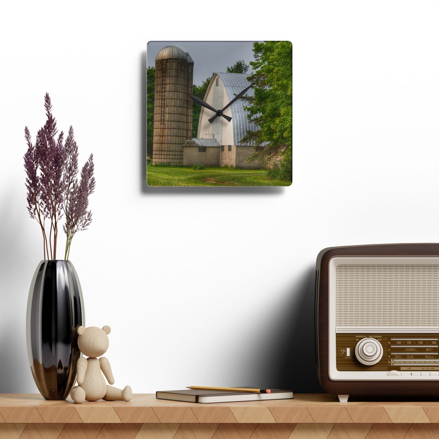 U R There Photography Carpenter Road White I Rustic Farmhouse Acrylic Analog Wall Clock