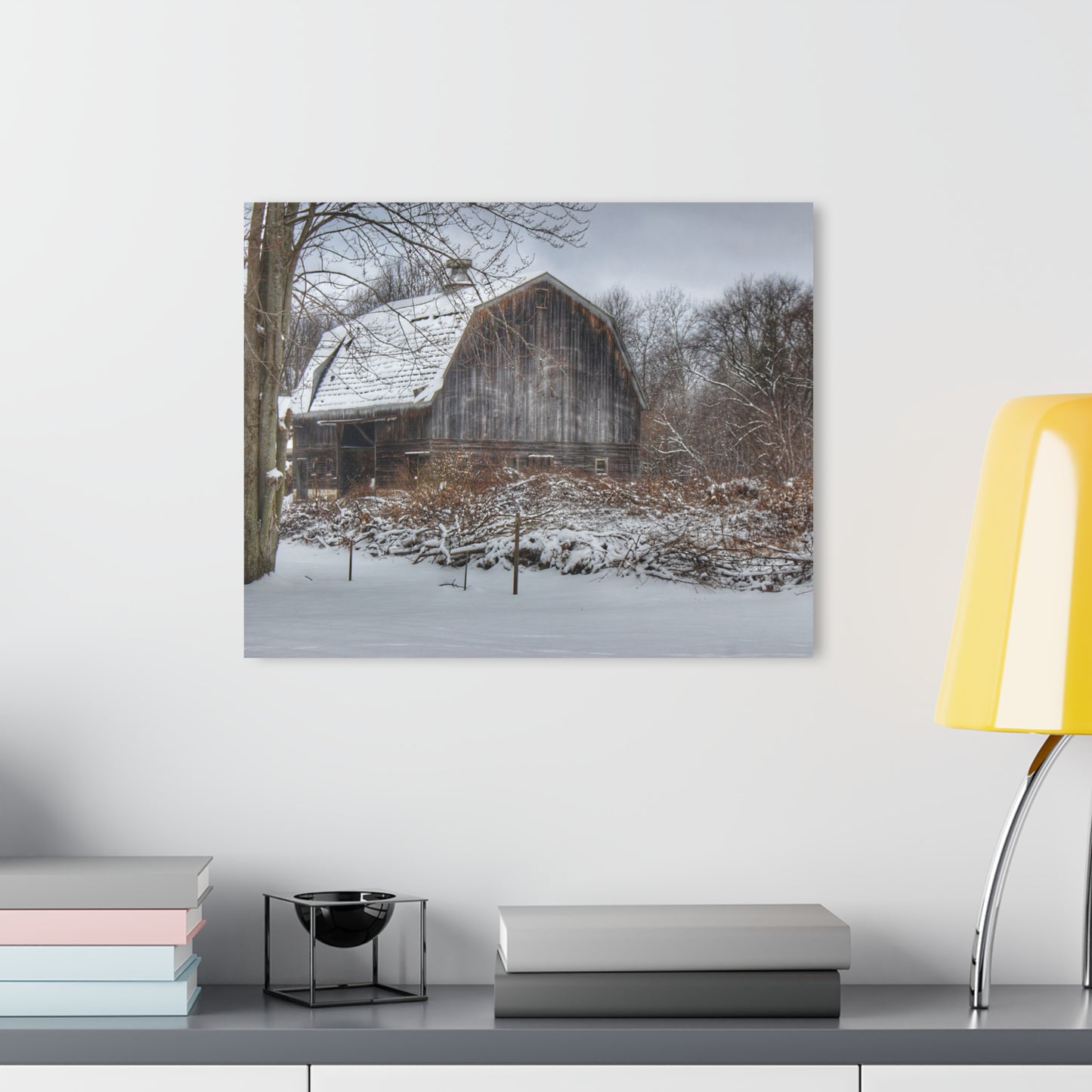 U R There Photography Vassar Road Hidden Grey in Winter Rustic Farmhouse Acrylic Wall Print
