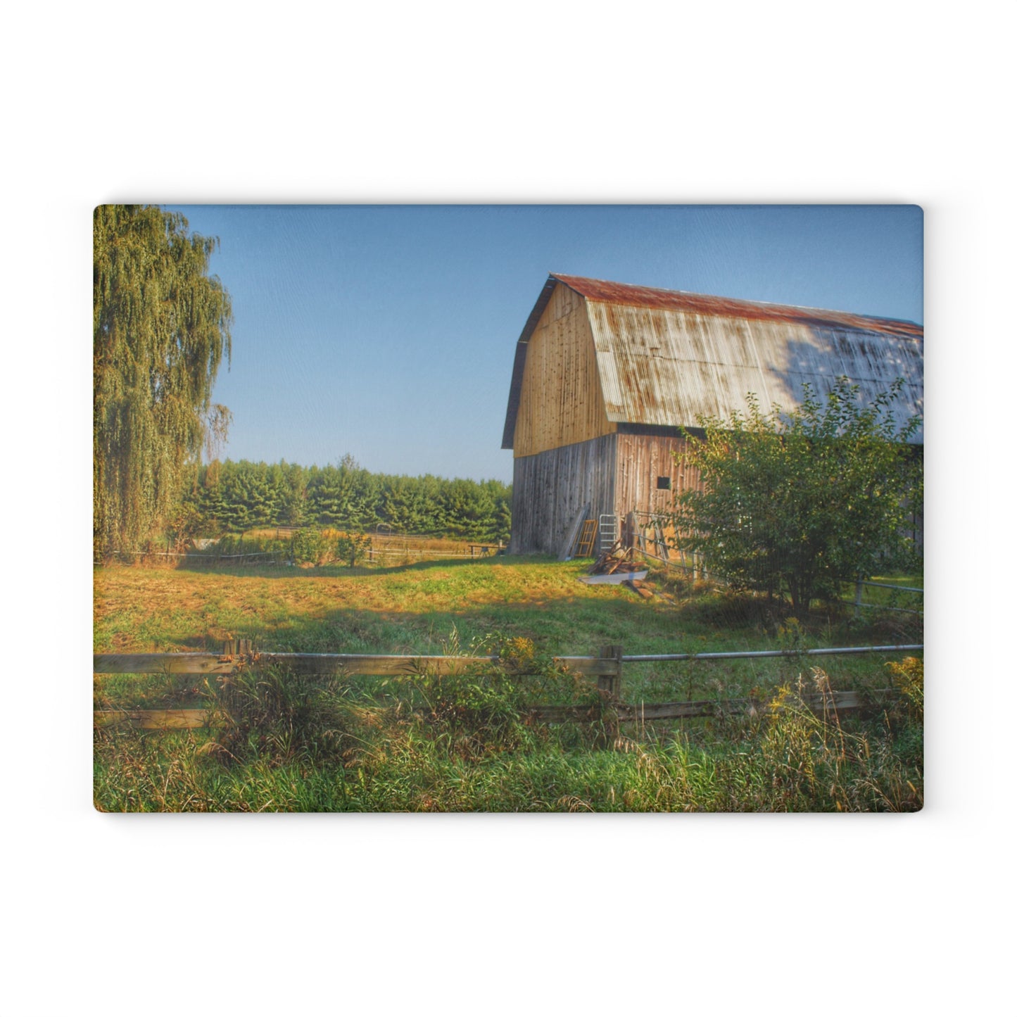 U R There Photography Snover Golden Grey Rustic Farmhouse Tempered-Glass Cutting Board
