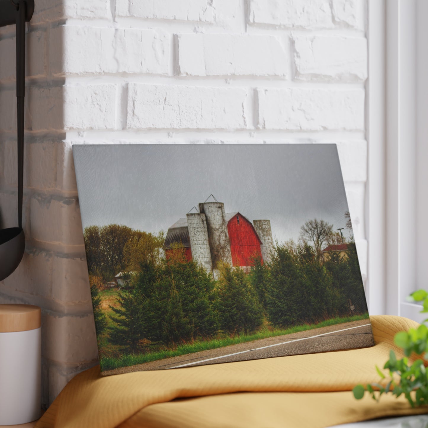 U R There Photography Castle Corner Red II Rustic Farmhouse Tempered-Glass Cutting Board