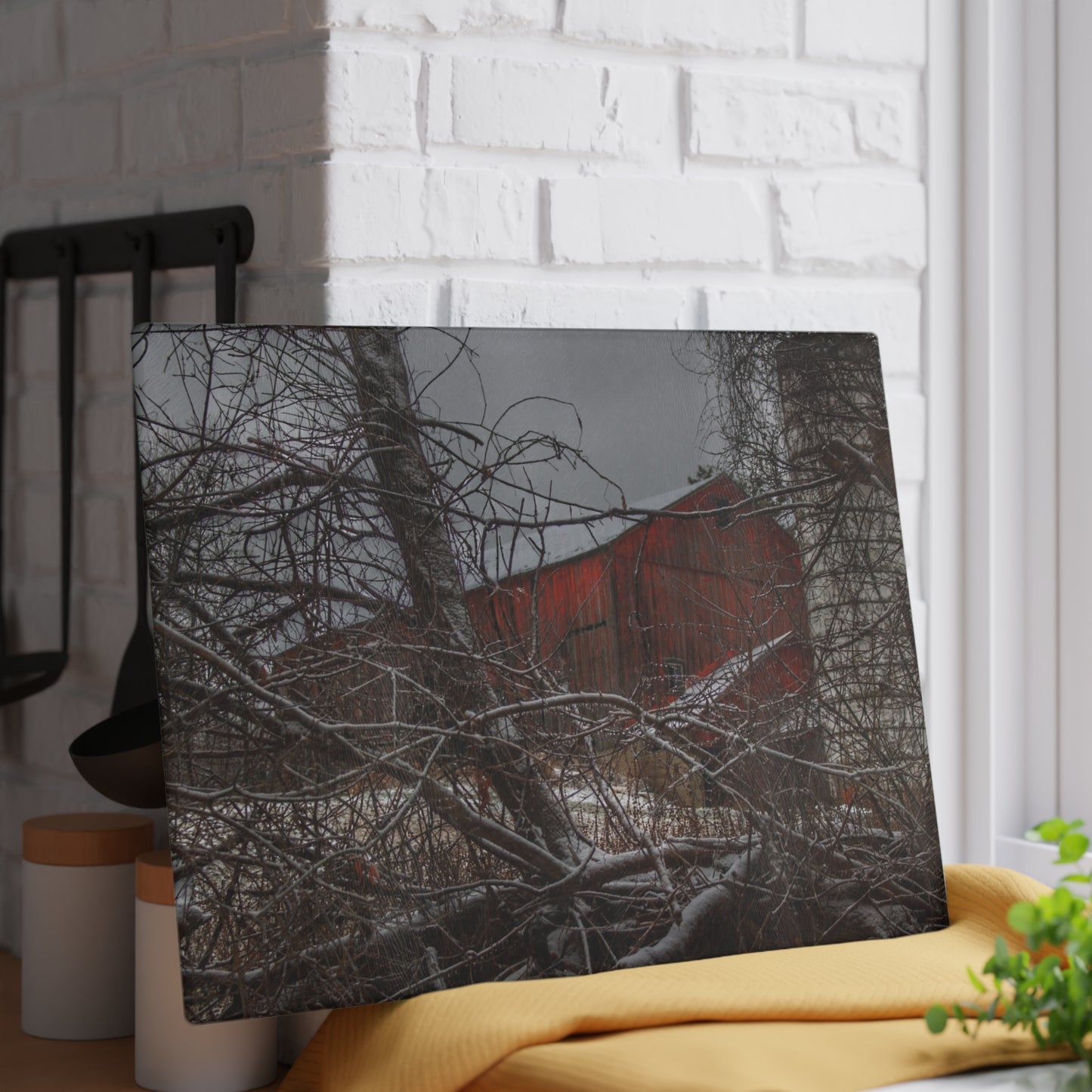 U R There Photography Sandhill Road Hidden Red II Rustic Farmhouse Tempered-Glass Cutting Board