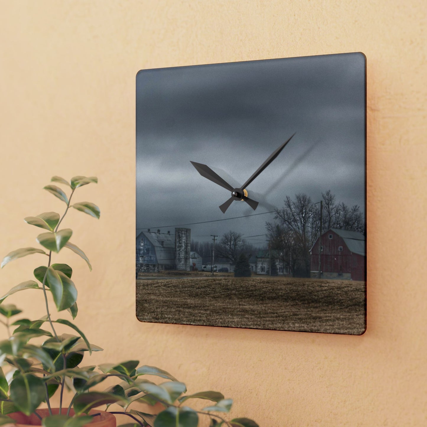 U R There Photography Daley Road Duo Rustic Farmhouse Acrylic Analog Wall Clock