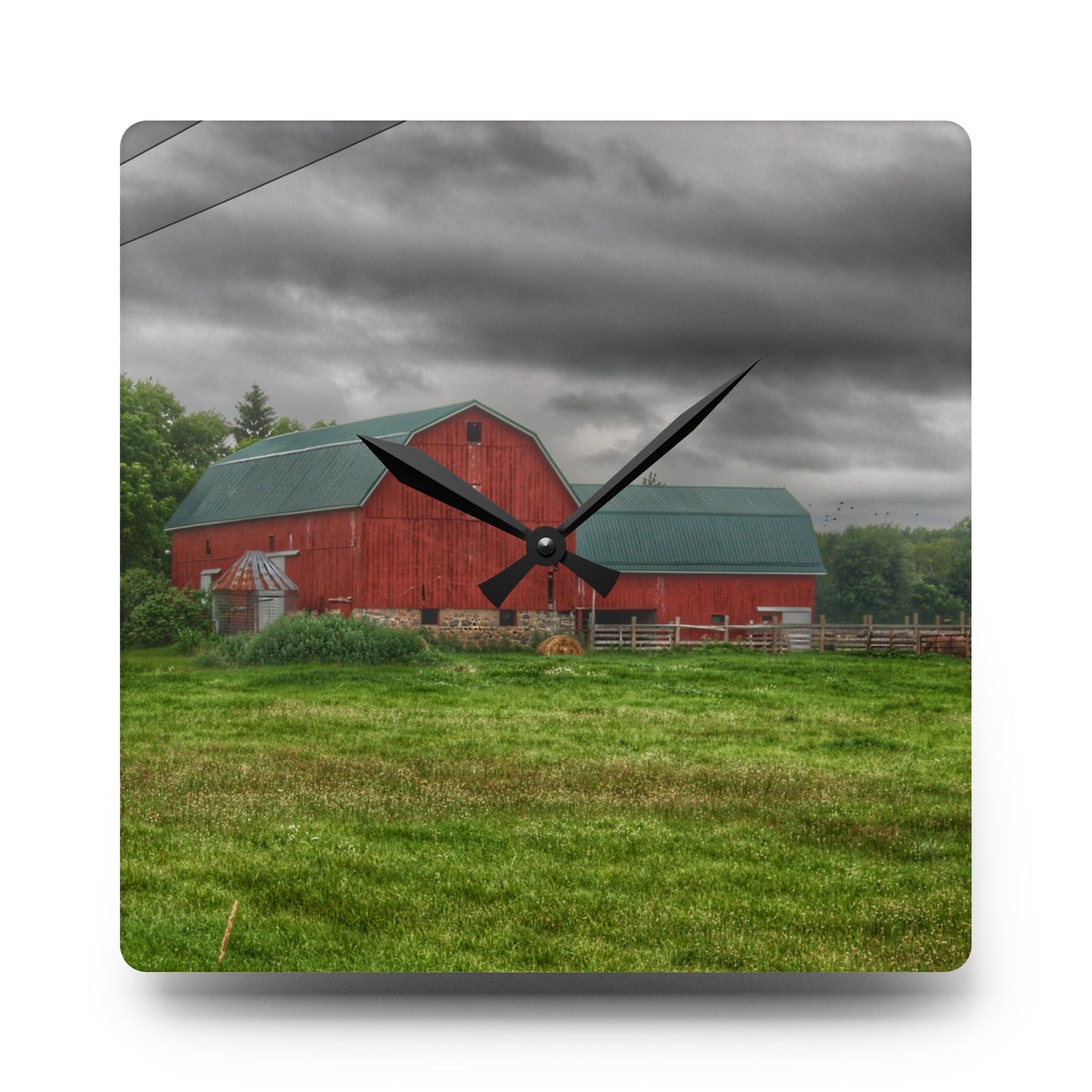 U R There Photography Clifford Road Red I Rustic Farmhouse Acrylic Analog Wall Clock