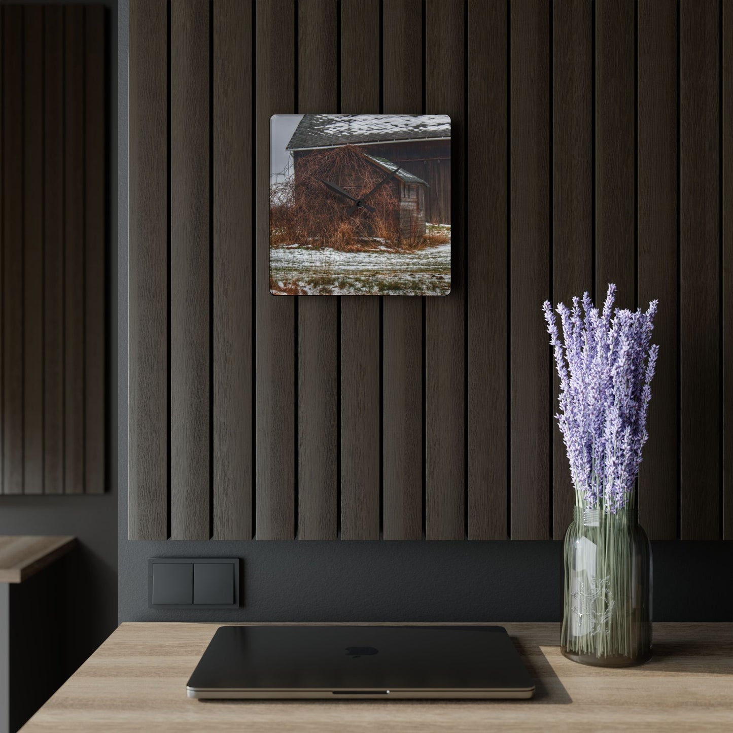 U R There Photography Wilder Road Little Grey Rustic Farmhouse Acrylic Analog Wall Clock