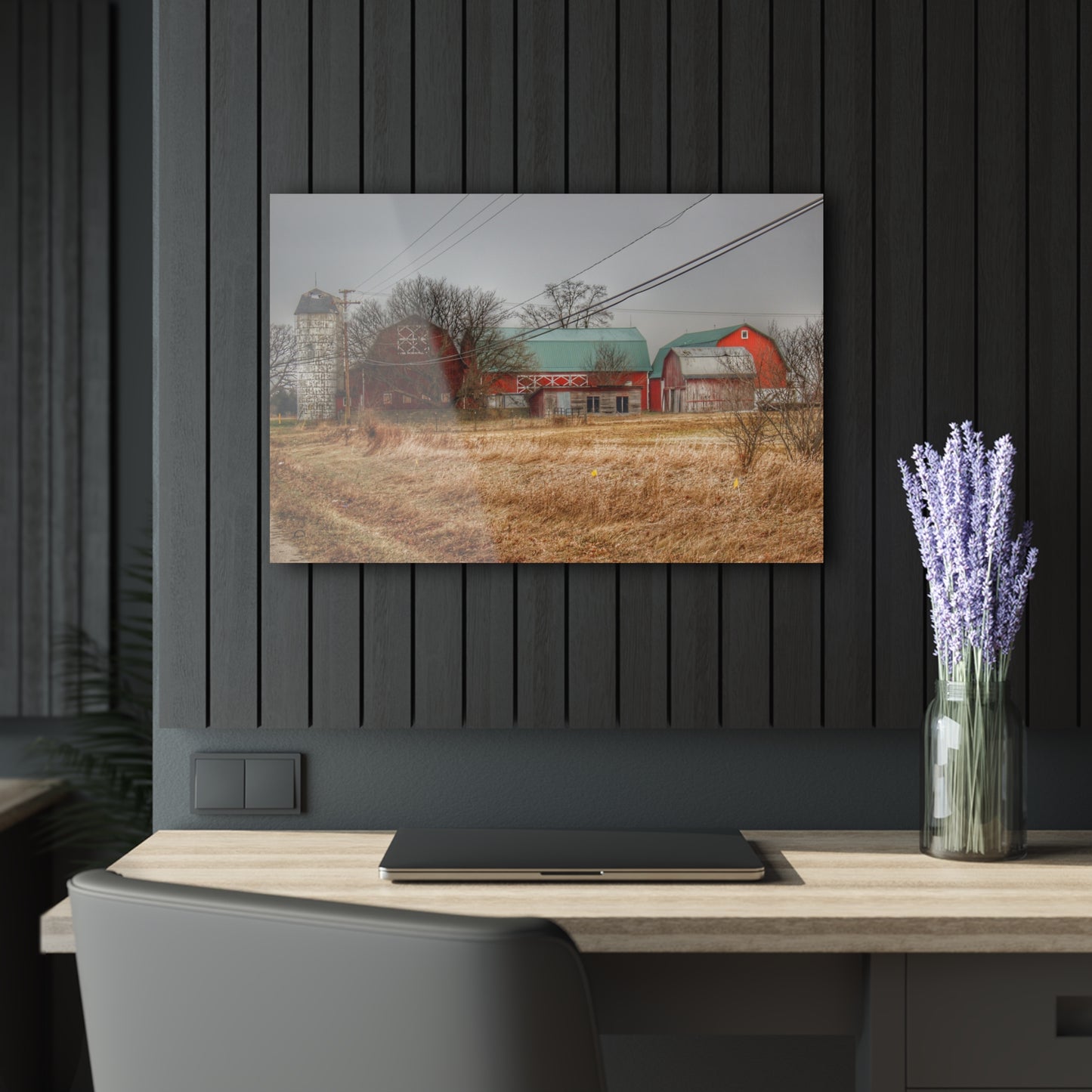 U R There Photography Mound Road Reds and Silo Rustic Farmhouse Acrylic Wall Print