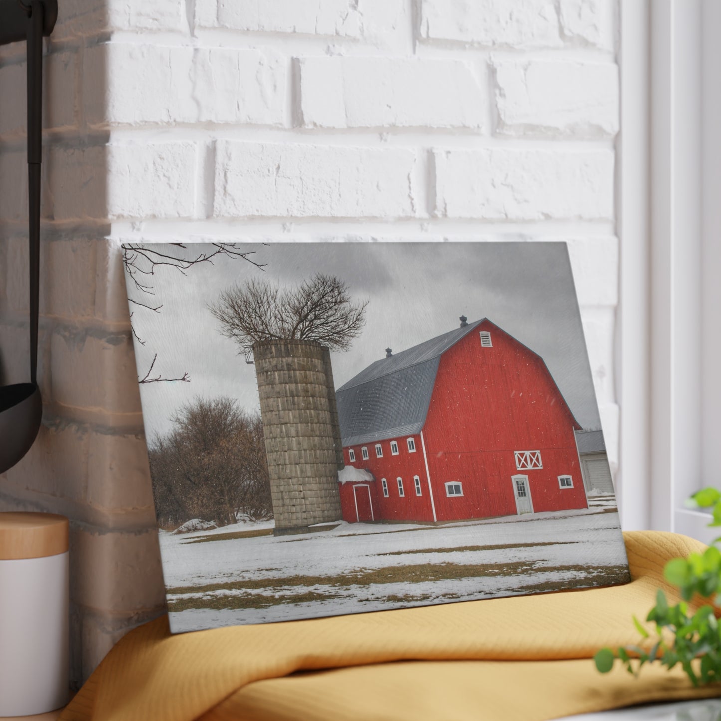U R There Photography Hollow Corners Red Tree Silo Rustic Farmhouse Tempered-Glass Cutting Board