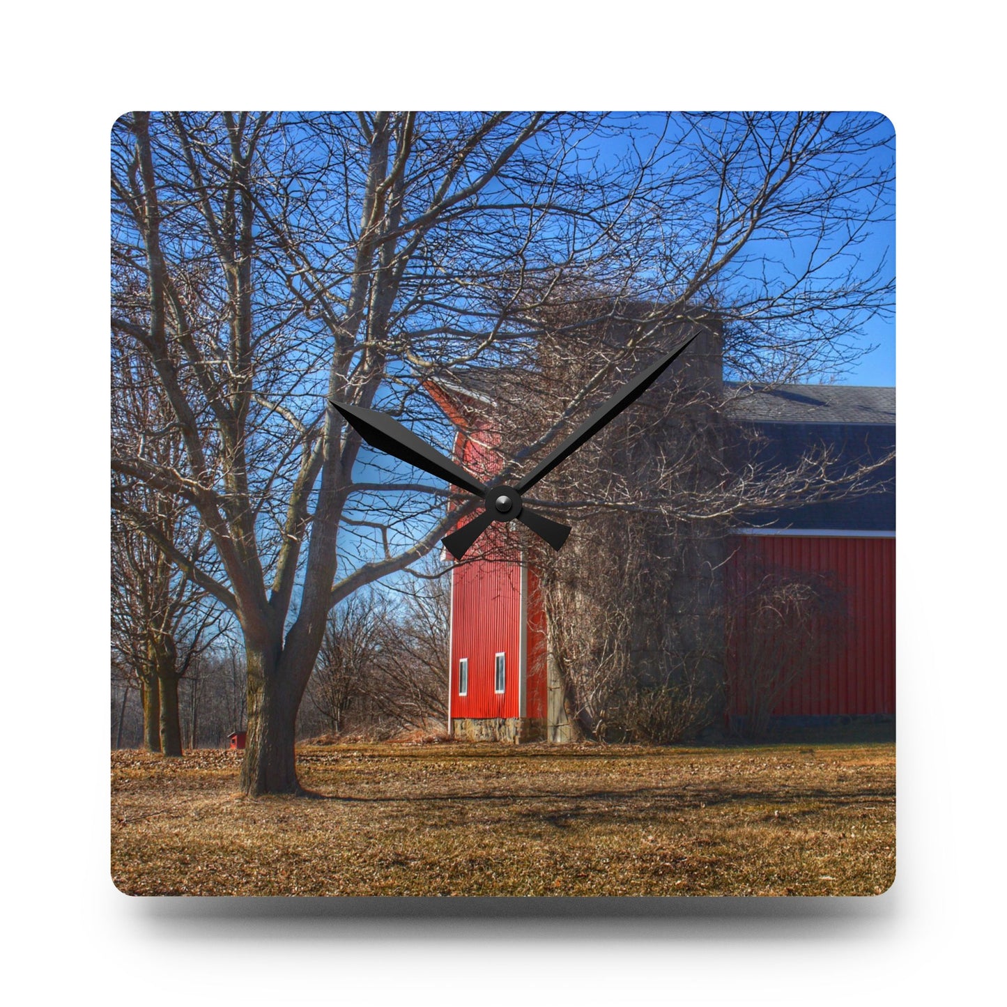 U R There Photography Leonard Road Red Rustic Farmhouse Acrylic Analog Wall Clock