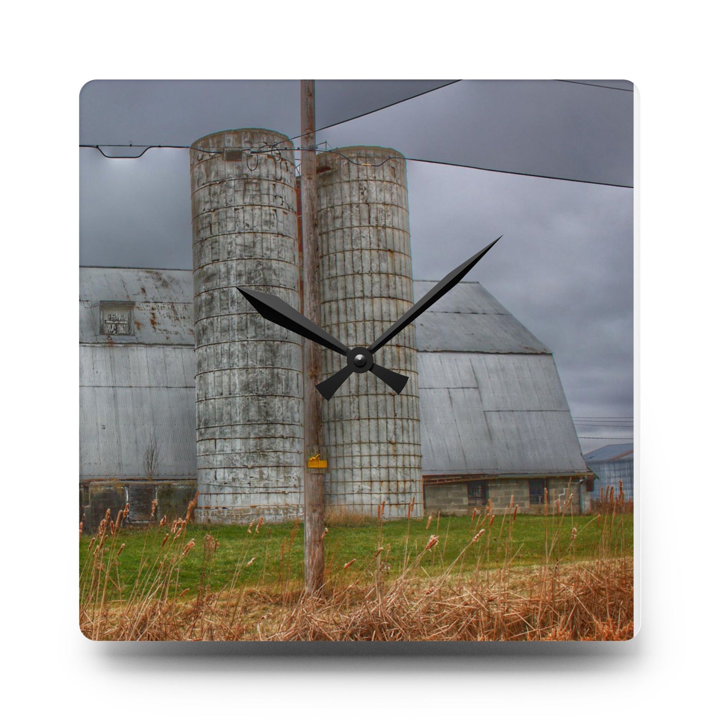 U R There Photography Daley Road Grey II Rustic Farmhouse Acrylic Analog Wall Clock