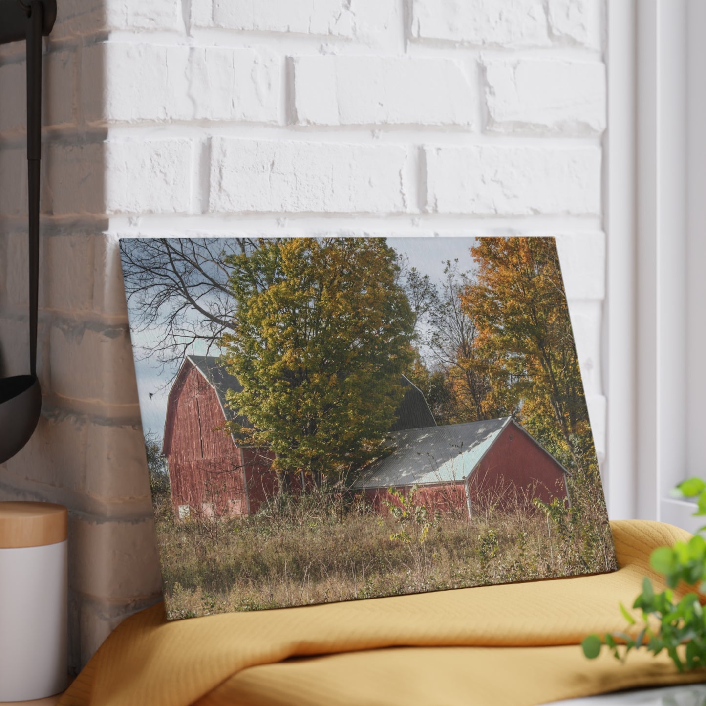 U R There Photography Bowers Road Red I Rustic Farmhouse Tempered-Glass Cutting Board