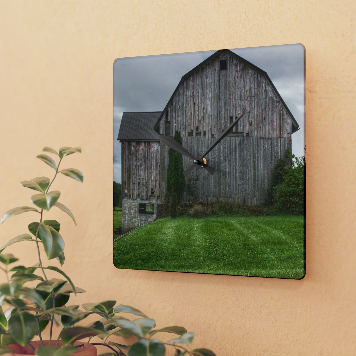 U R There Photography Dequindre Road Grey III Rustic Farmhouse Acrylic Analog Wall Clock