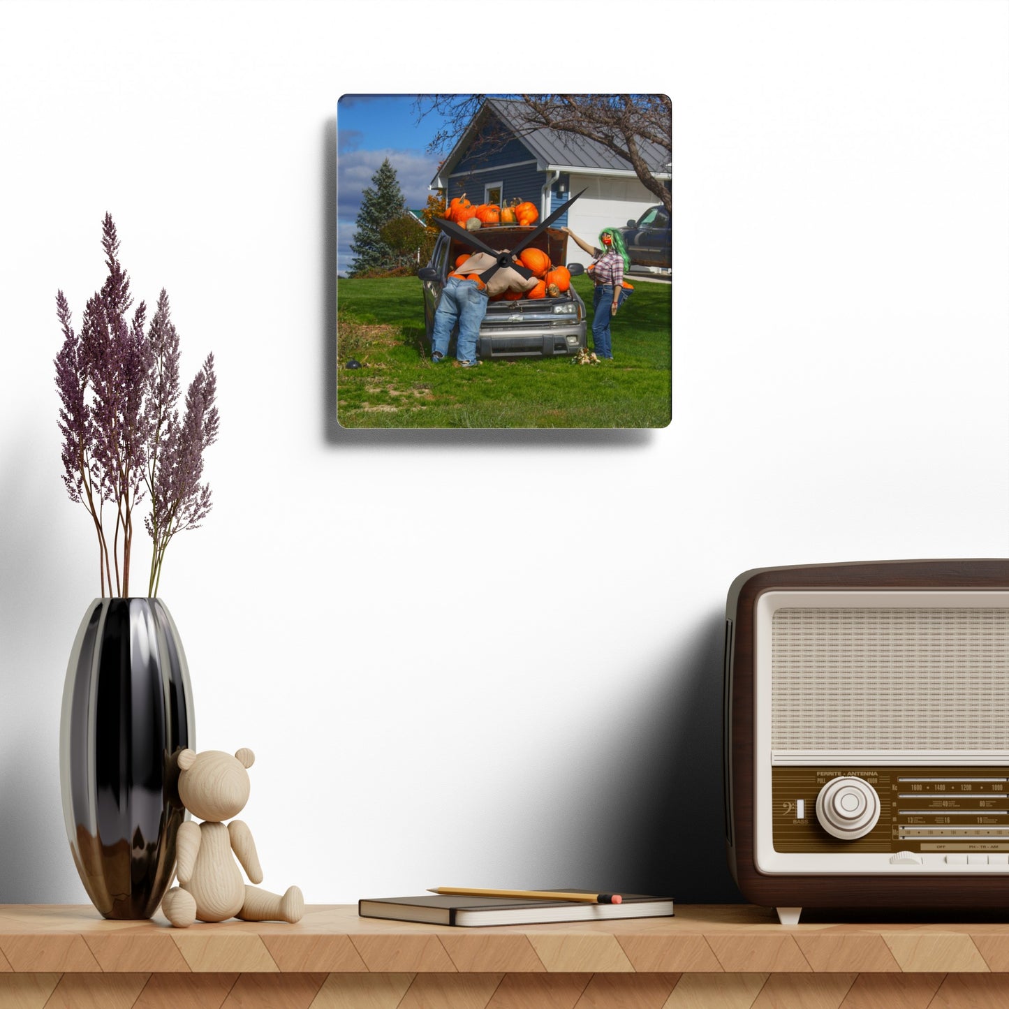 U R There Photography Lippincott Pumpkins Rustic Farmhouse Acrylic Analog Wall Clock