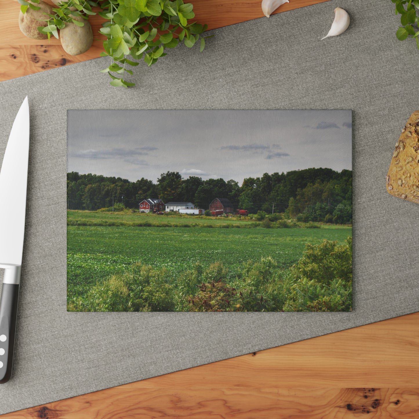 U R There Photography Across the Field in Silverwood Rustic Farmhouse Tempered-Glass Cutting Board