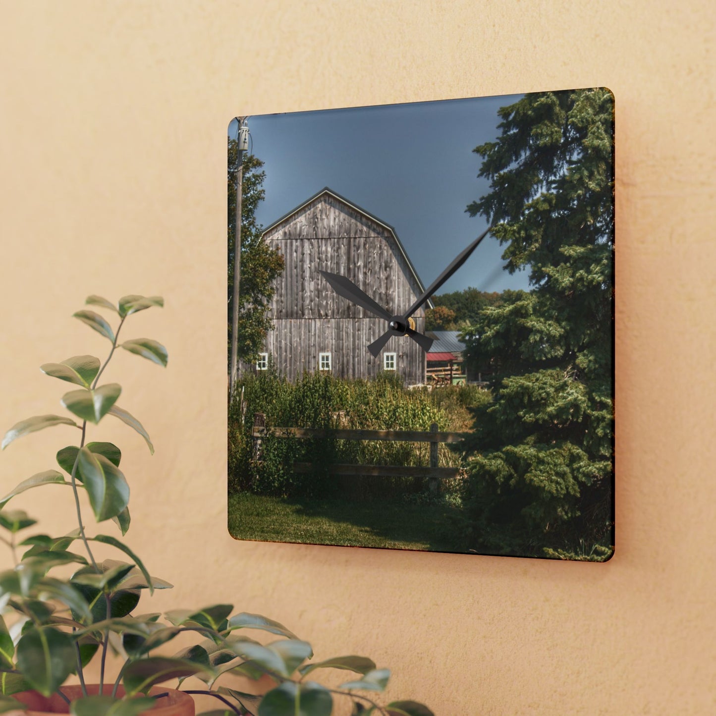 U R There Photography Roadside Grey of Vassar Rustic Farmhouse Acrylic Analog Wall Clock