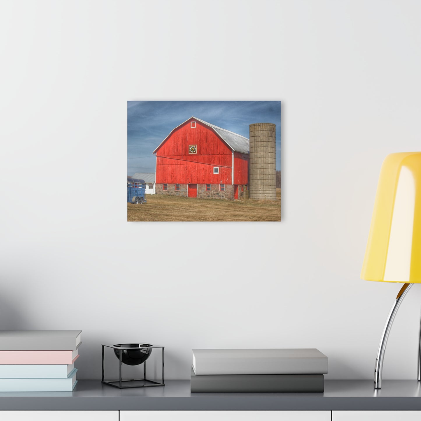 U R There Photography West Brown Road Quilted Red Rustic Farmhouse Acrylic Wall Print