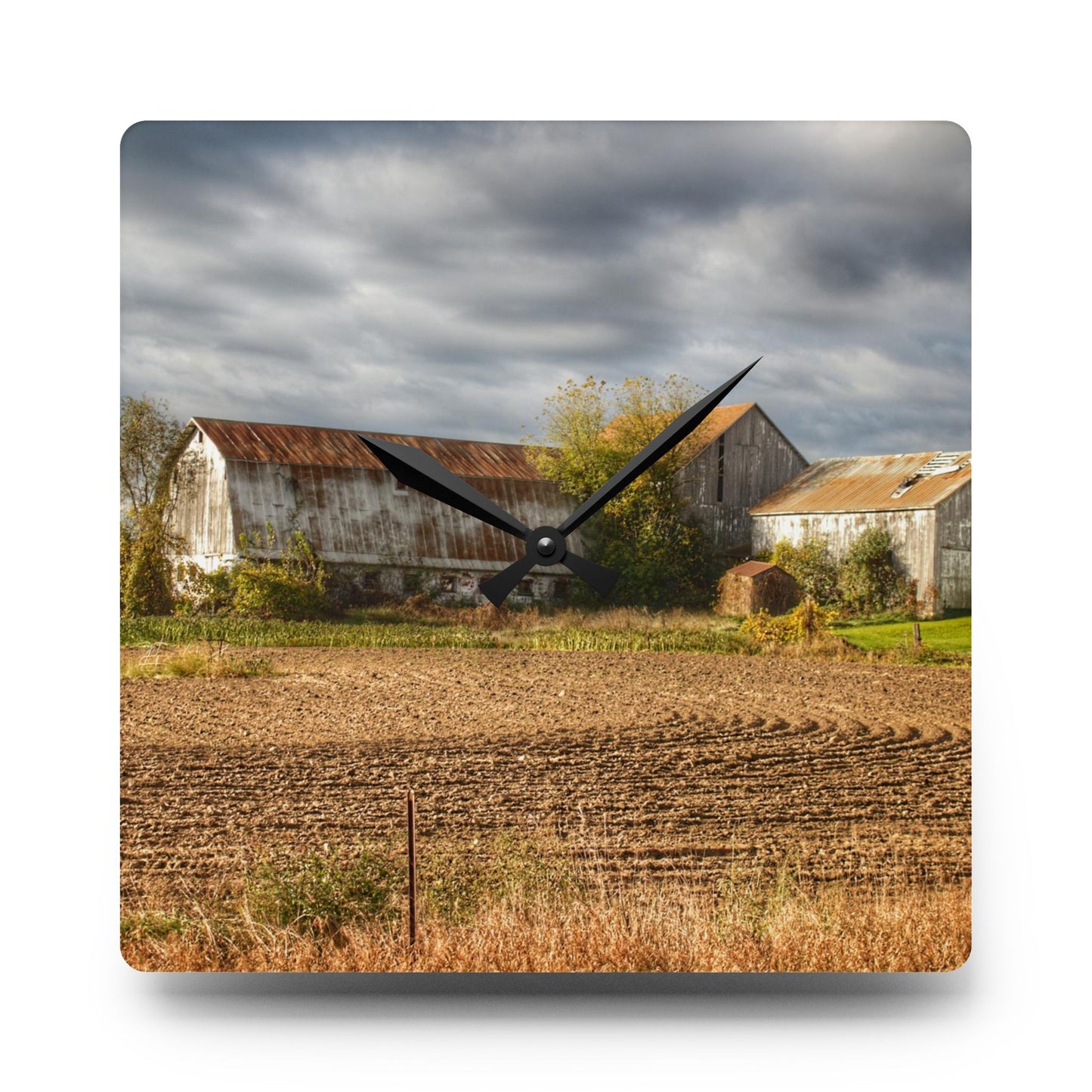 U R There Photography Newark Road Whites Rustic Farmhouse Acrylic Analog Wall Clock