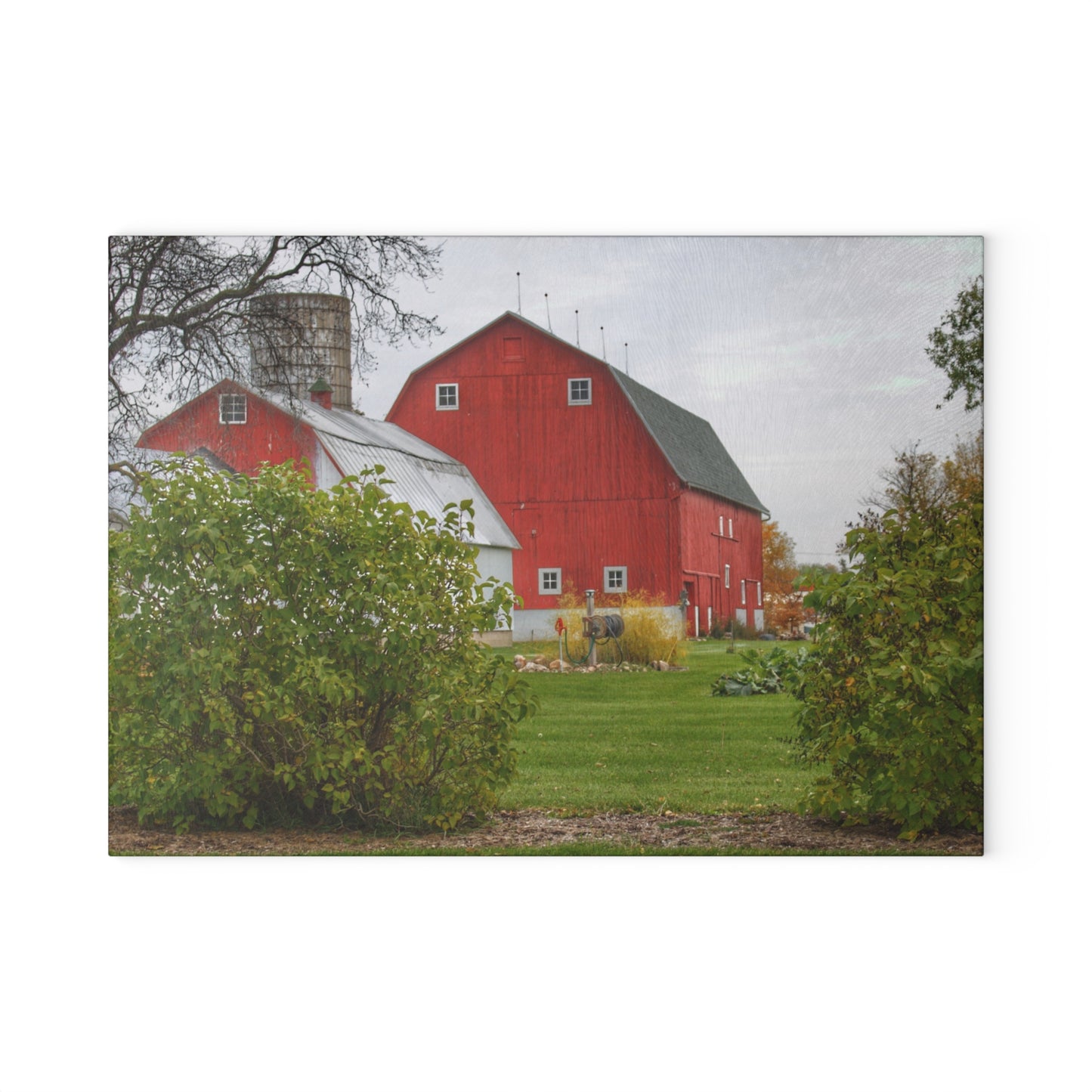 U R There Photography Potters Road Reds Rustic Farmhouse Tempered-Glass Cutting Board
