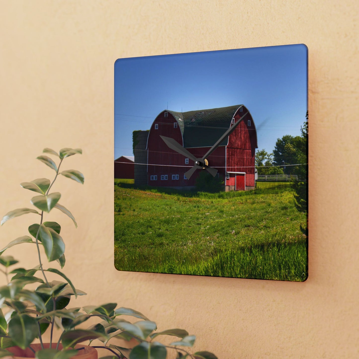 U R There Photography Hegal Road Red Rustic Farmhouse Acrylic Analog Wall Clock