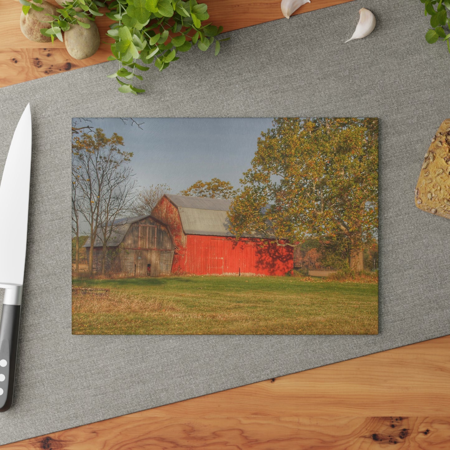 U R There Photography Barkley Road Red I Rustic Farmhouse Tempered-Glass Cutting Board