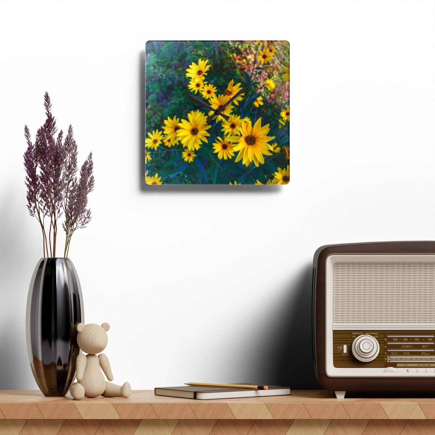 U R There Photography Bursts of Gold Rustic Farmhouse Acrylic Analog Wall Clock