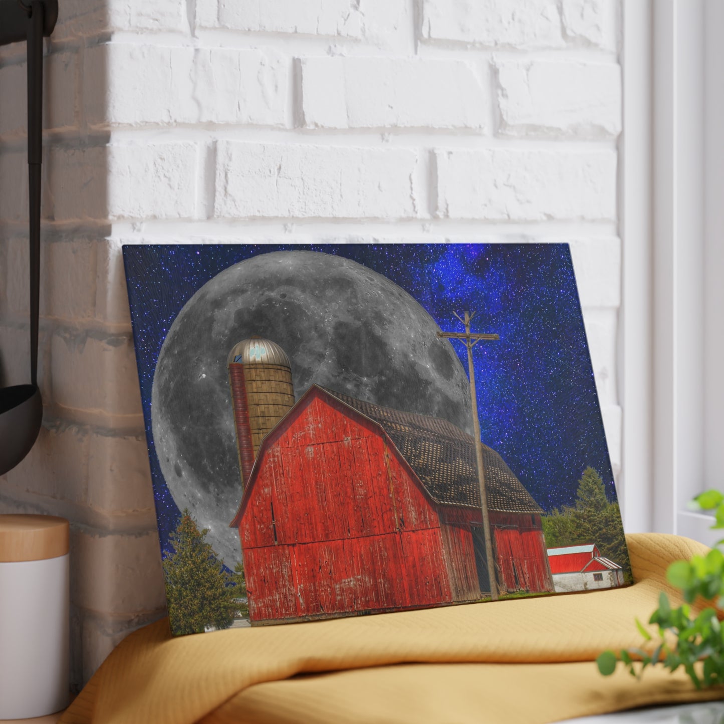 U R There Photography Moon over Hollenbeck Rustic Farmhouse Tempered-Glass Cutting Board