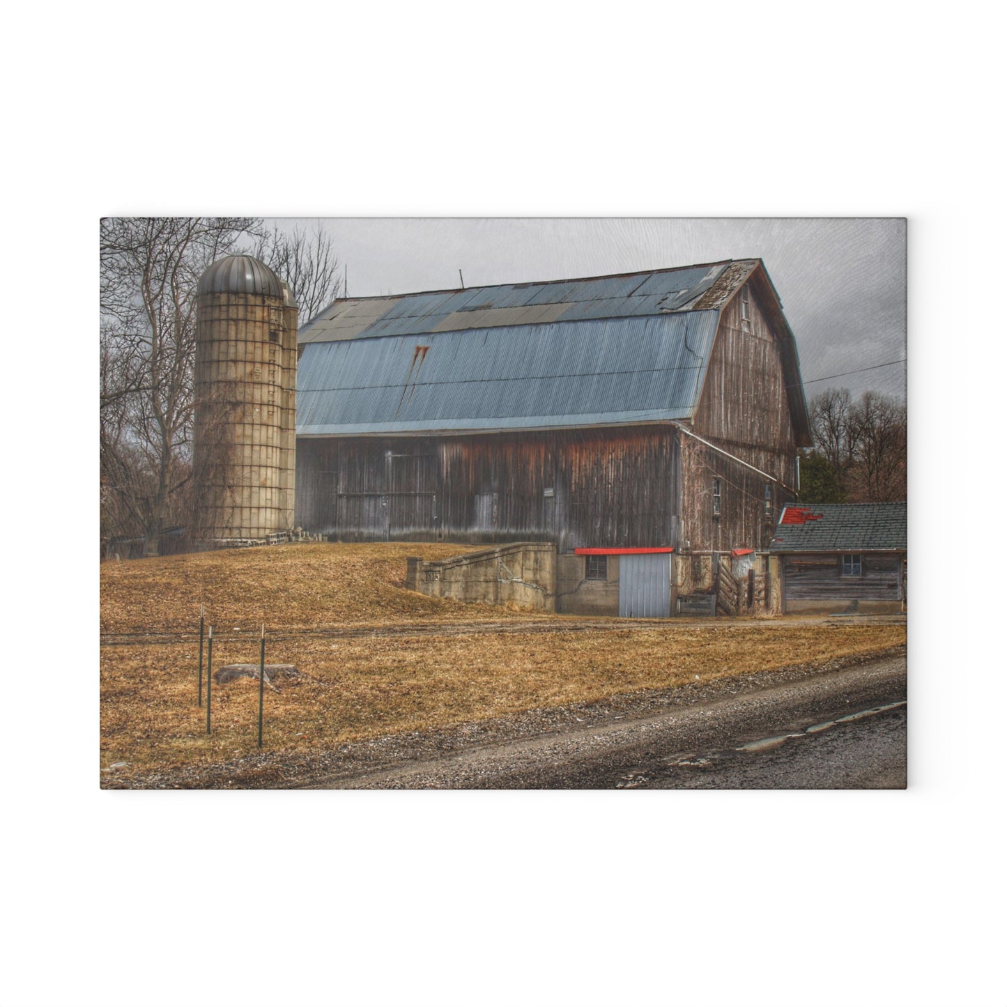 U R There Photography Seymour Lake Roadside Grey Rustic Farmhouse Tempered-Glass Cutting Board