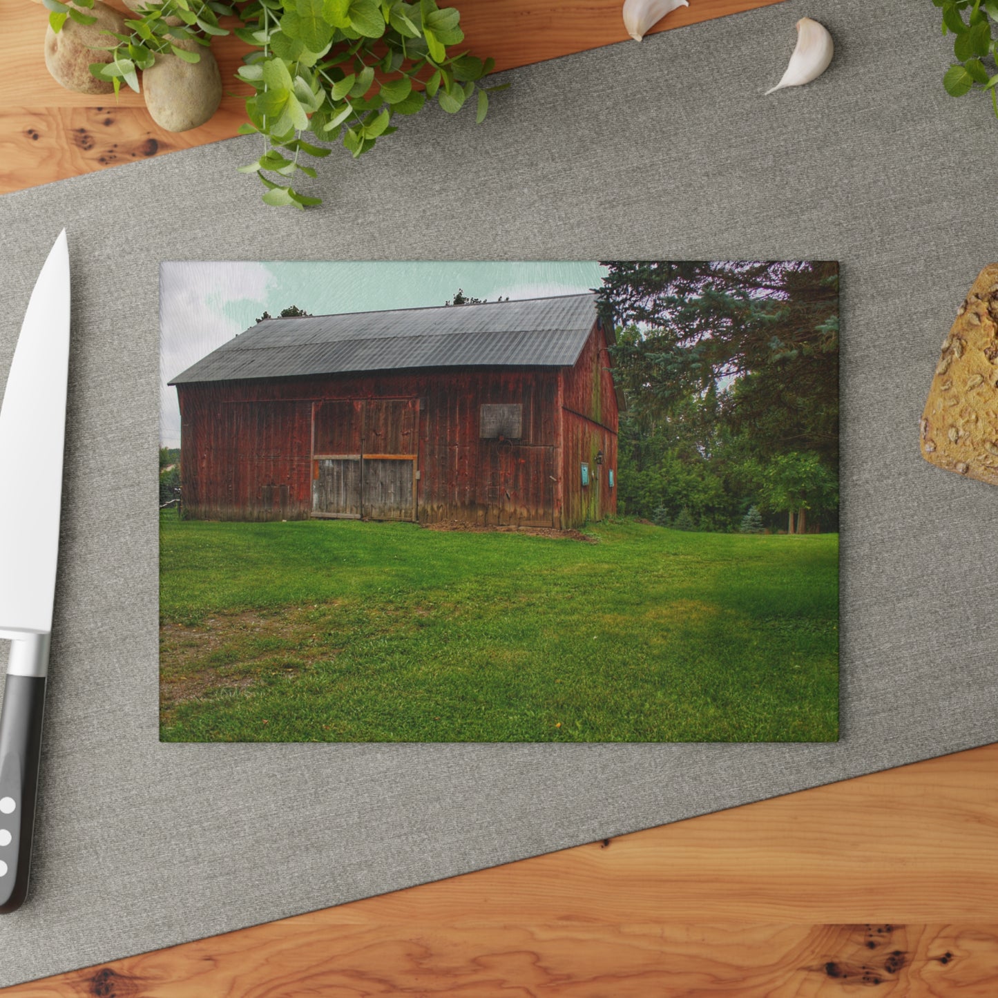 U R There Photography Rusted Red of Summer Rustic Farmhouse Tempered-Glass Cutting Board