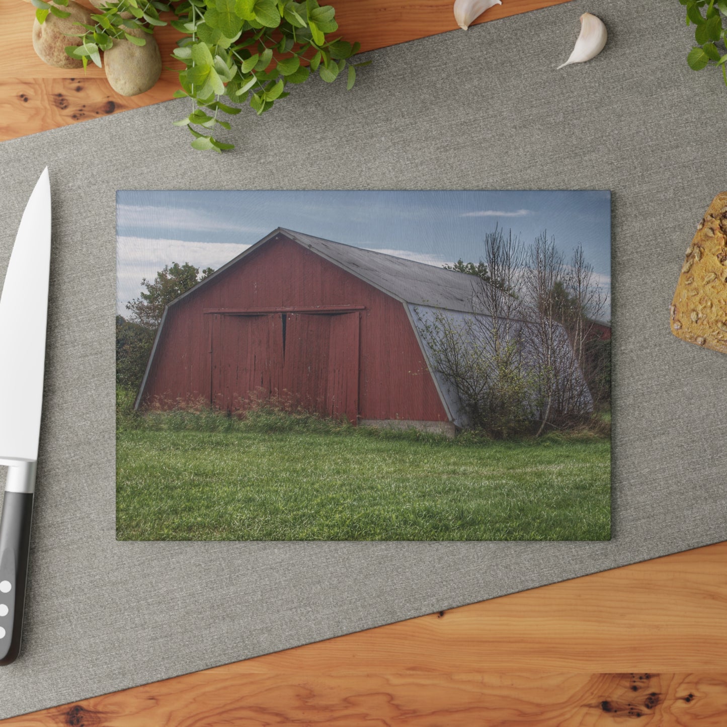 U R There Photography Piersonville Road Red Quonset Rustic Farmhouse Tempered-Glass Cutting Board