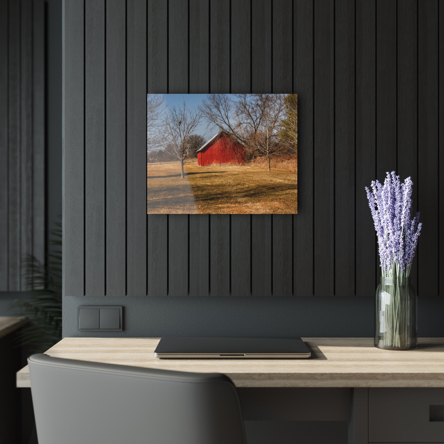 U R There Photography Romeo Plank Little Red Rustic Farmhouse Acrylic Analog Wall Clock