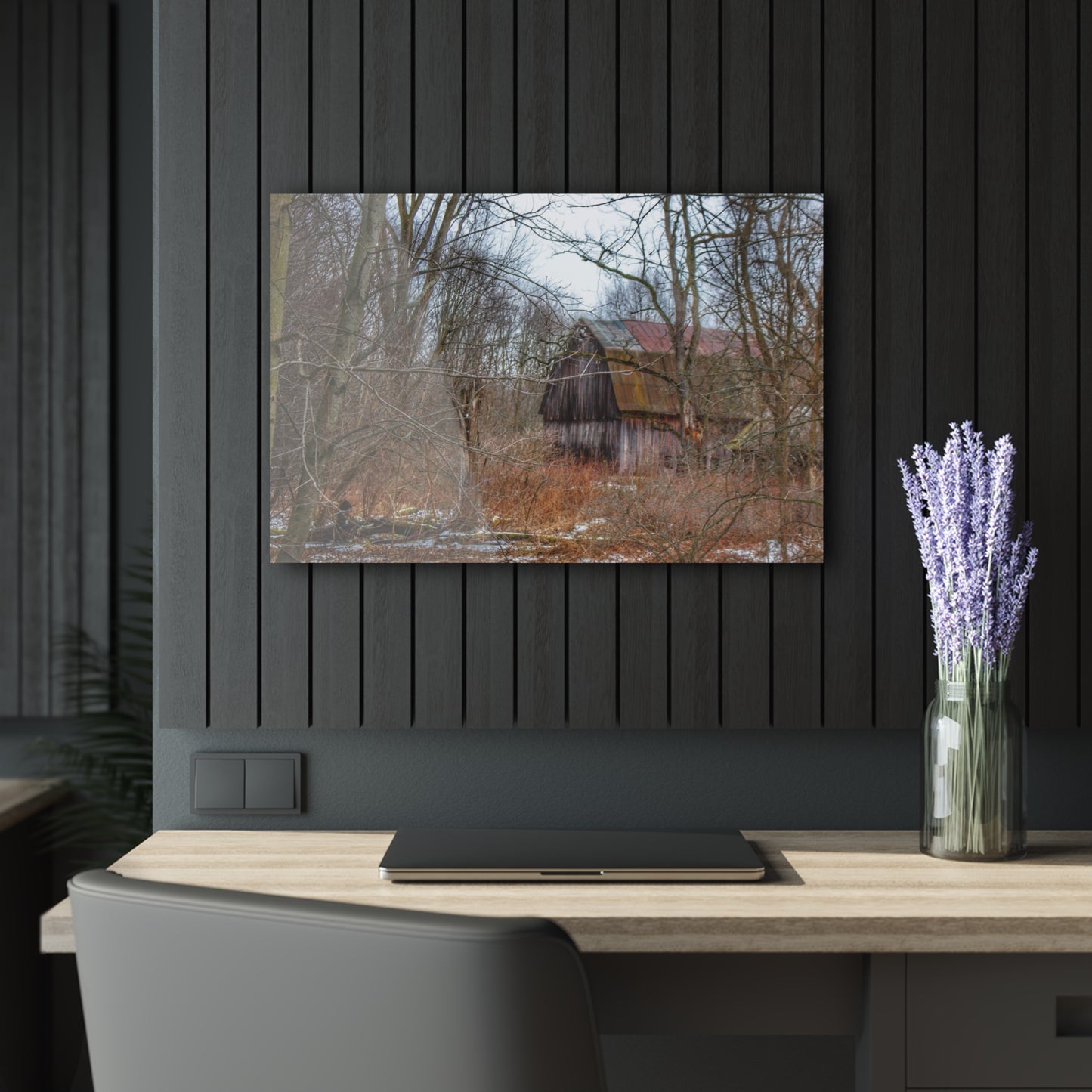 U R There Photography West Barnes Lake Hidden Red Rustic Farmhouse Acrylic Wall Print