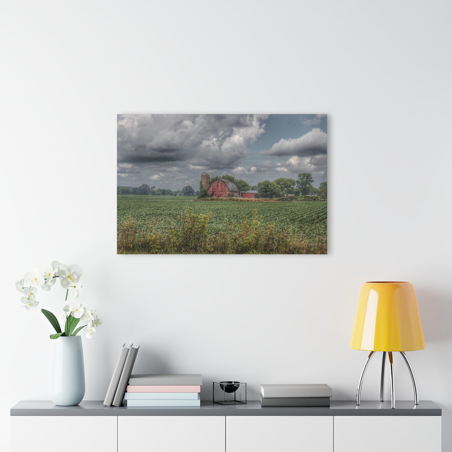U R There Photography Church Road Red Rustic Farmhouse Acrylic Analog Wall Clock