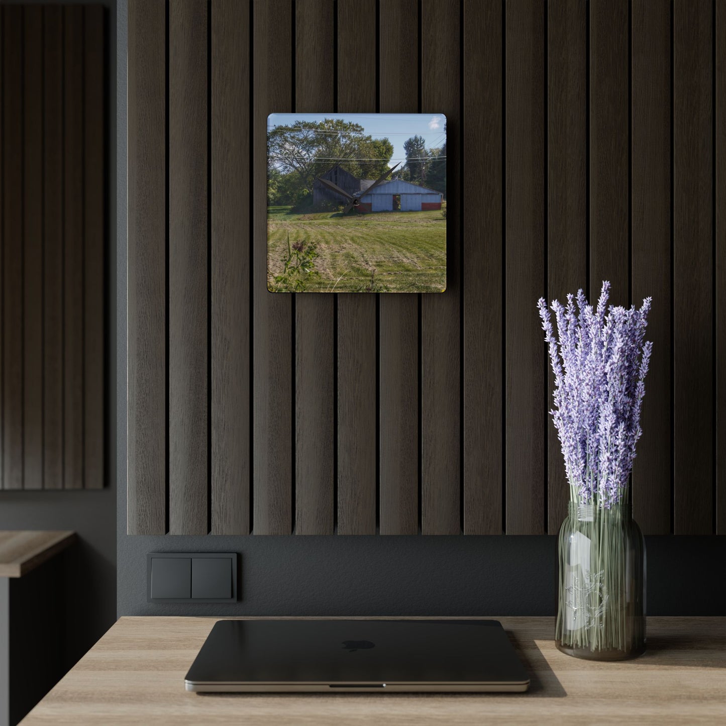 U R There Photography Havens Road Grey Rustic Farmhouse Acrylic Analog Wall Clock